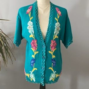 Vintage Lucia Petites Floral Spring Cardigan Sweater size M